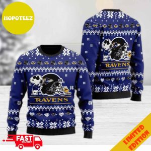Baltimore Ravens Cute The Snoopy Show Football 2023 Xmas Gift Helmet Ugly Xmas Sweater