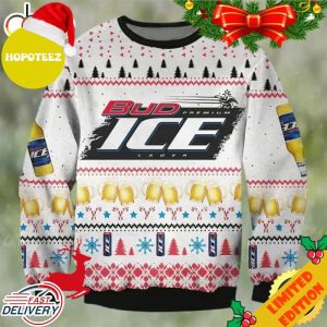 Bud Ice Lager Beer Ugly Christmas Sweater Faux Wool Sweater International Beer Day Gifts For Beer Lovers Best Christmas Gifts