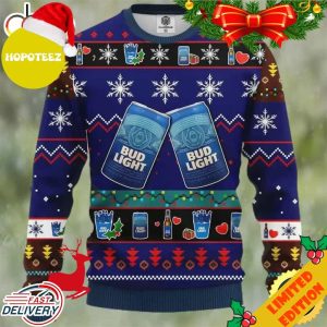 Bud Light Beer Ugly Christmas Sweater Faux Wool Sweater Gifts For Beer Lovers International Beer Day Best Christmas Gifts