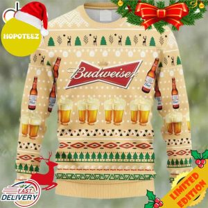 Budweiser Beer Ugly Christmas Sweater Faux Wool Sweater Gifts For Beer Lovers International Beer Day Best Christmas Gifts