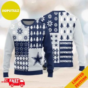 Dallas Cowboys Logo Christmas Pine Trees Pattern Ugly Christmas Sweater For Men And Women