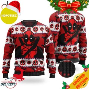 Deadpool And Guns Pattern Ugly Xmas Sweater