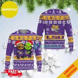 LSU Tigers Baby Groot And Grinch Best Friends Ugly Christmas Sweater Holiday Gifts