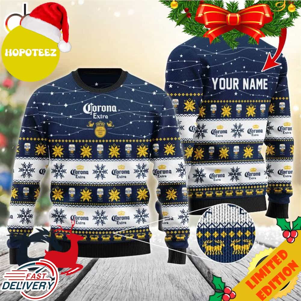 Personalized Christmas Twinkle Lights Corona Extra Christmas Beer Ugly Sweater
