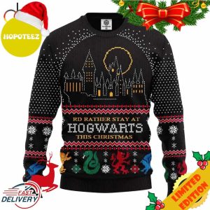 Rd Rather Stay At Hogwarts Harry Potter Ugly Sweater