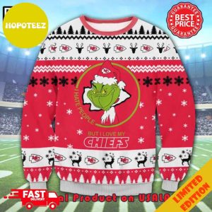 The Grinch Math Kansas City Chiefs NFL Santa Hat I Hate People Ugly Christmas Sweater For Men And Women