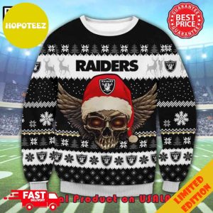 The Grinch Math Las Vegas Raiders NFL Skull Santa Hat Ugly Christmas Sweater For Men And Women
