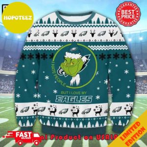 The Grinch Math Philadelphia Eagles NFL Santa Hat I Hate People Ugly Christmas Sweater For Men And Women