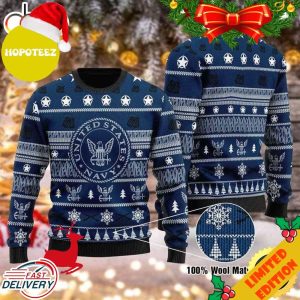 Unifinz Veteran Sweater United States Navy Stars Christmas Pattern Blue Ugly Sweater