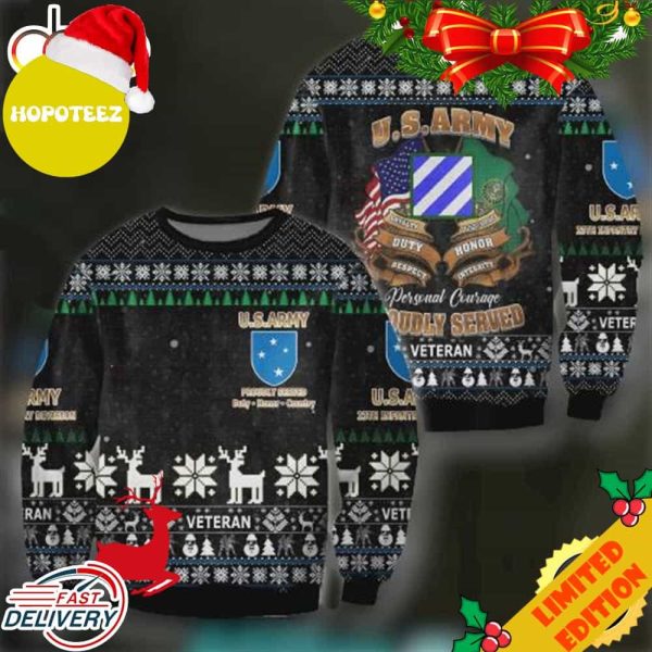Unifinz Veteran Sweater Us Army Personal Courage Proudly Served Black Christmas Ugly Sweater