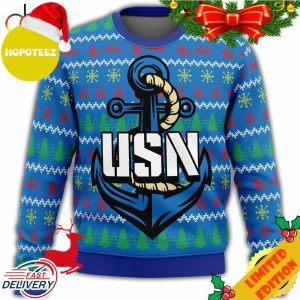 Unifinz Veteran Sweater Us Navy Anchor Veteran Christmas Pattern Blue Ugly Sweater