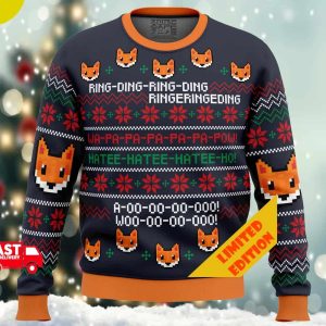 What does the Fox say Funny Anime Ape Holiday 2023 Ugly Holiday Sweater