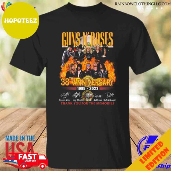 Guns N’ Roses 38th Anniversary 1985 2023 Thank You For The Memories Signatures T-Shirt Long Sleeve Guns N’ Roses