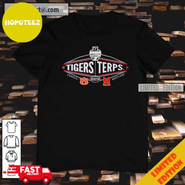 Nice 2023 Transperfect Music City Bowl Auburn Tigers Vs Maryland Terrapins 2-Team T-Shirt Long Sleeve Hoodie