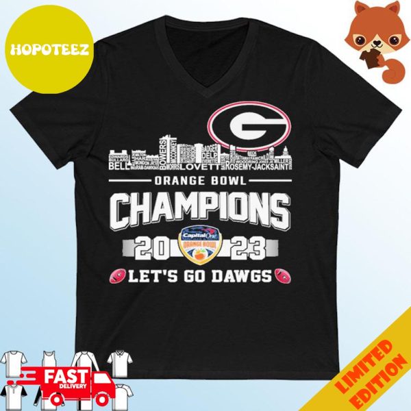 Georgia Bulldogs Skyline Players Name 2023 Orange Bowl Champions Let’s Go Dawgs T-Shirt