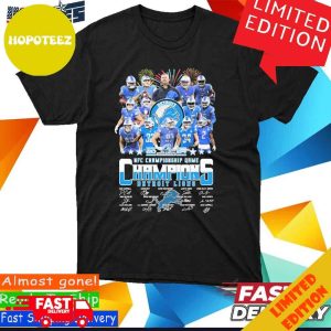 Official Firework Detroit Lions Team 2024 NFC Championship Game Champions Signatures T-Shirt Long Sleeve Hoodie Sweater