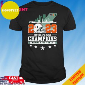 Official Skyline 2023 Pinstripe Bowl Champions Miami Hurricanes T-Shirt