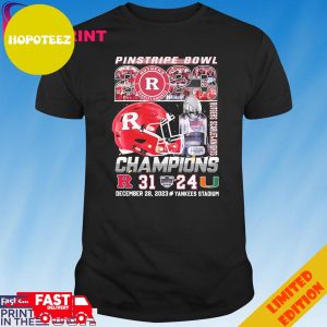 Rutgers Scarlet Knights Win 31-24 Miami Hurricane 2023 Pinstripe Bowl Champions Trophy T-Shirt