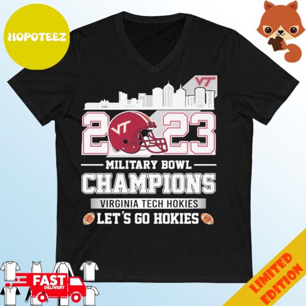 Virginia Tech Hokies Skyline 2023 Military Bowl Champions Let’s Go Hokies T-Shirt