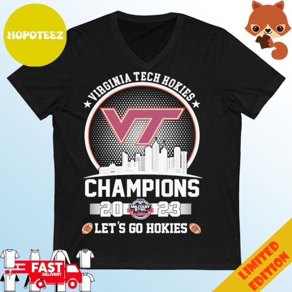 Virginia Tech Let’s Go Hokies 2023 Military Bowl Champions Skyline T-Shirt
